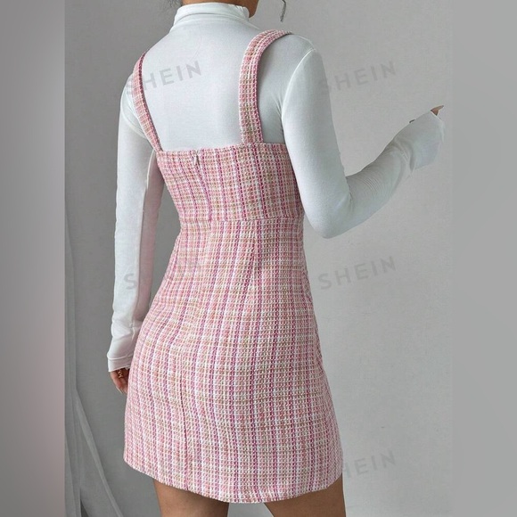NEW-NEVER WORN! SHEIN Button Front Tweed Overall Dress - Picture 2 of 6